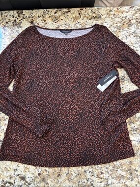Liverpool Black Long Sleeve Top with Rust Dot Print